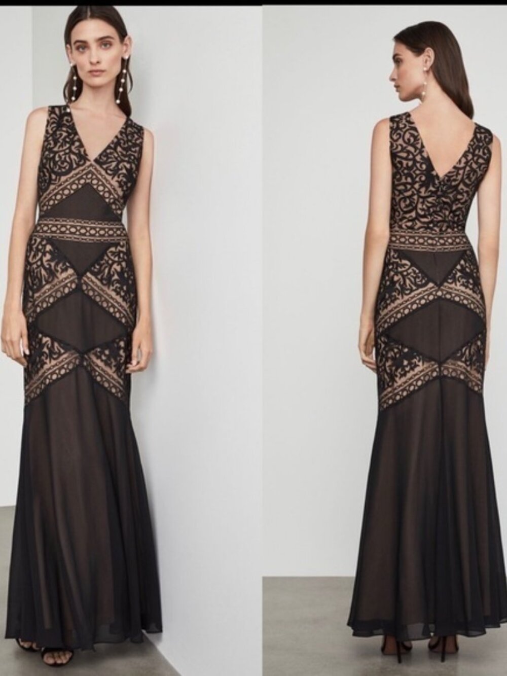 NWT Bcbg Maxazria Embroidered Scrolling Motifs Maxi Gown Dress Black Size 2